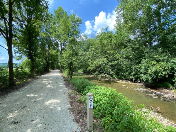 Whitewater Canal and towpath trail at mile 8.5