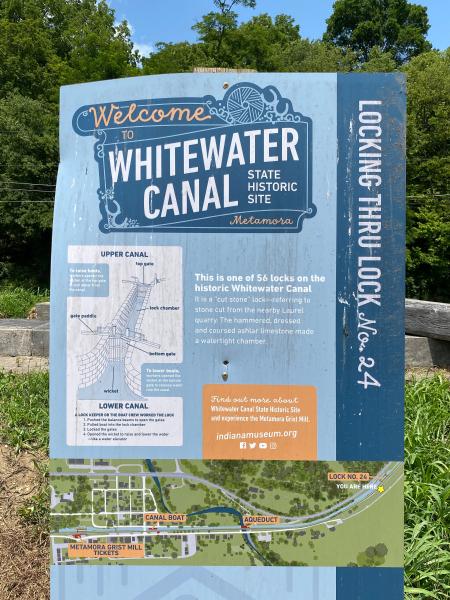 Whitewater Canal lock 24 information board east of Metamora