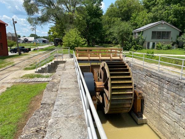 Water wheel for the Metamora grist mill in Whitewater Canal lock 25