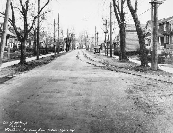 Historic photo of Cincinnati & Hamilton interurban tracks on Woodbine Avenue in Hartwell