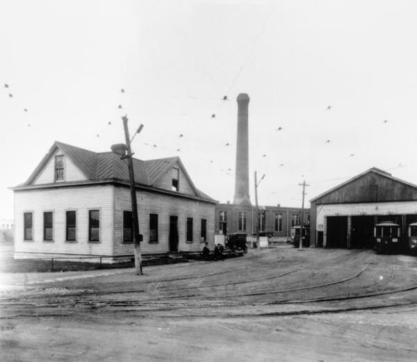 Historic photo of the Cincinnati & Hamilton Hartwell car house and clubroom on DeCamp Avenue