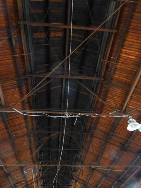 An interior view of the Cincinnati & Hamilton Hartwell car barn roof structure