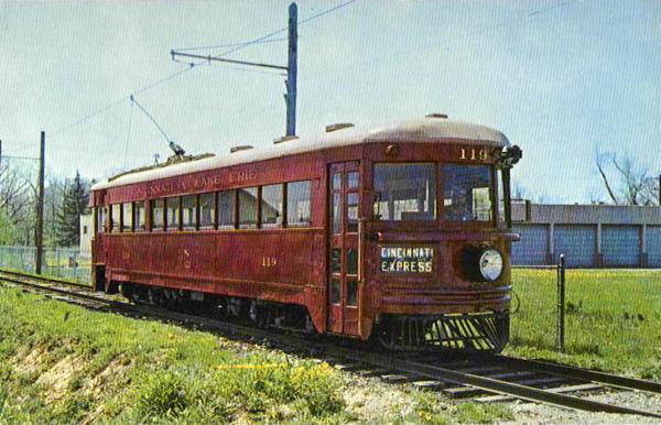 Historic photo of C&LE car 119 at the Ohio Railway Museum in Worthington, north of Columbus