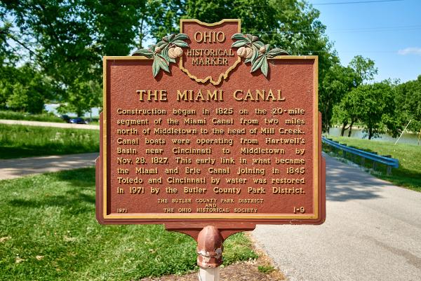 Miami & Erie Canal historical plaque in Rentschler Forest MetroPark
