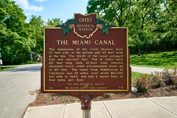 Miami & Erie Canal historical plaque in Rentschler Forest MetroPark