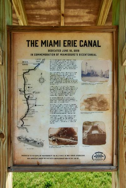 Miami & Erie Canal historical marker in Miamisburg Community Park