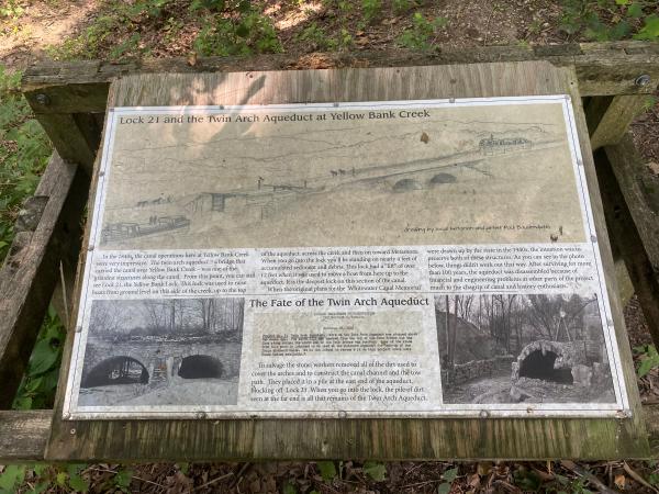 Whitewater Canal lock 21 information board near the Yellowbank trailhead