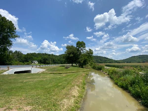 Whitewater Canal with the Whitewater Valley Railroad on the right and US-52 on the left