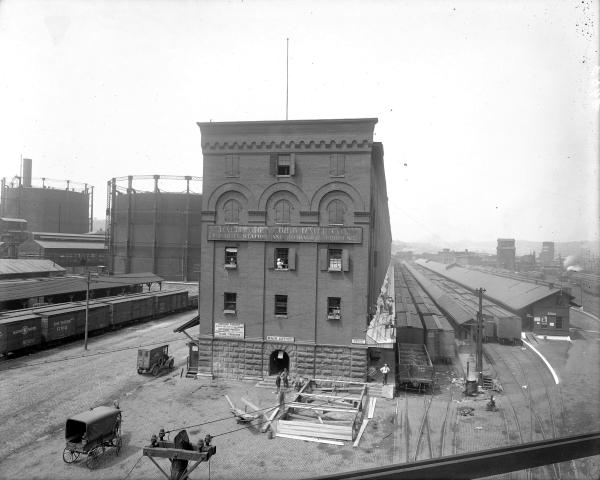 Historic photo of the completed B&O freight warehouse, now Longworth Hall, in 1920