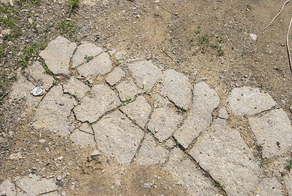 Exposed limestone beds on the Cincinnati & Westwood right-of-way