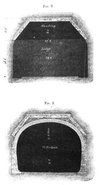 Cross sections of the Deer Creek Tunnel from the Dayton & Cincinnati Railroad's second annual report in 1854
