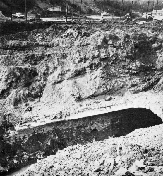 The southern end of the Deer Creek Tunnel was breached by construction of I-71 in March 1966