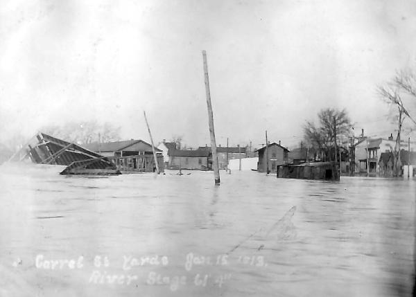 Historic photo of the CG&P Carrel Street yard during the 1913 flood