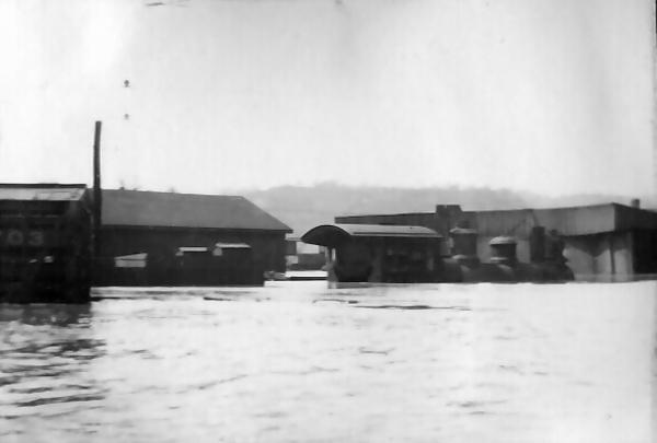Historic photo of the CG&P Carrel Street yard during the 1913 flood