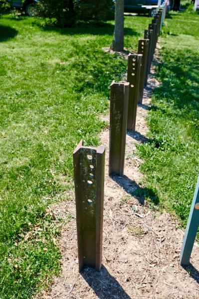 Old rails used as bollards at the CG&P Carrel Street terminal location
