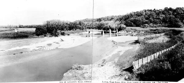 Historic photo of the CG&P bridge over the Little Miami River after demolition