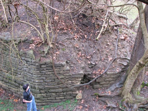 Detail of the deteriorating western CG&P bridge abutment at Hall Run in Mt. Carmel