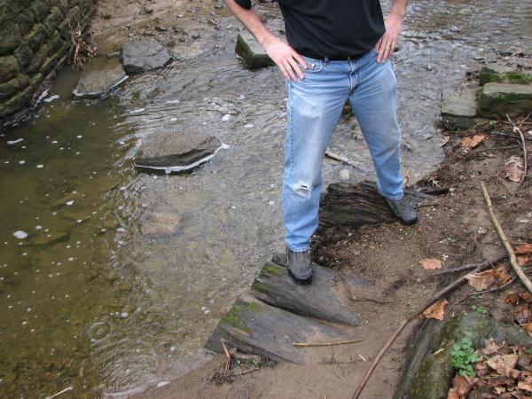 CG&P railroad ties embedded in the Hall Run creek bed in Mt. Carmel