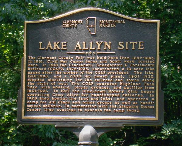 Historical marker on Amelia-Olive Branch Rd. at the entrance to Lake Allyn
