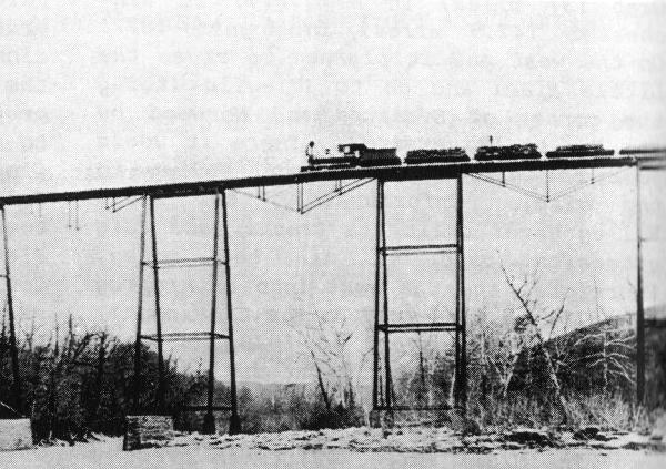 Historic photo of the CG&P trestle over White Oak Creek west of Georgetown, shortly after completion
