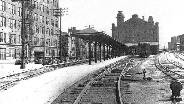 Historic photo of the rear of the CH&D Baymiller Street station