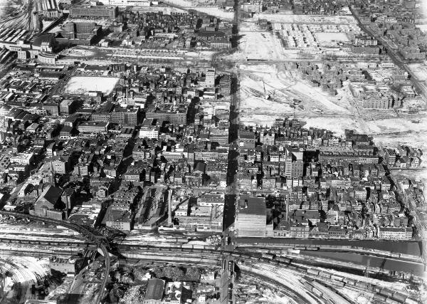 Historic aerial of Kenyon Barr, Queensgate, and the West End