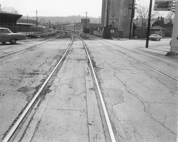 Historic photo of the CH&D tracks crossing Cherry and Hoffner Streets in Northside