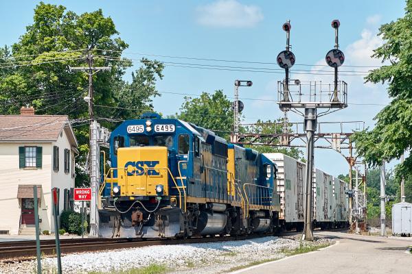 The Tropicana juice train, pulled by CSX locomotive 6495 crosses Sharon Road in Glendale