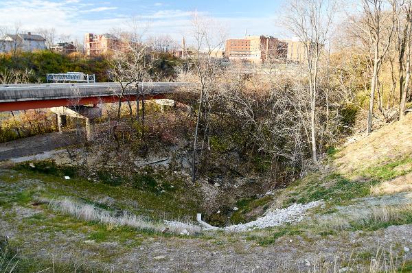 Buried north portal of the CL&N McMillan Street tunnel in Walnut Hills