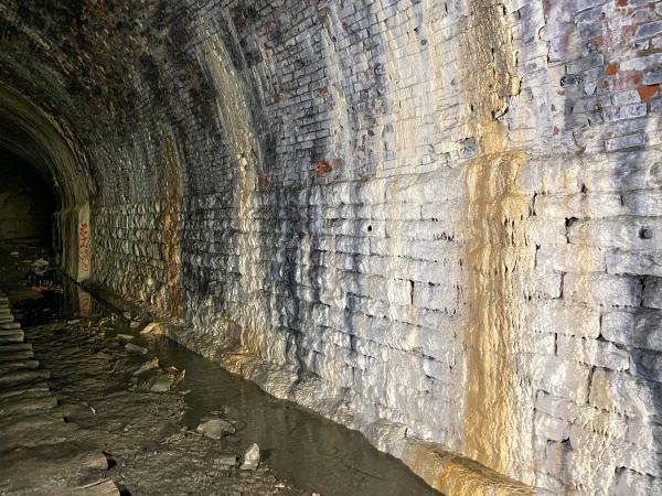 Mineral deposits inside the CL&N Oak Street Tunnel
