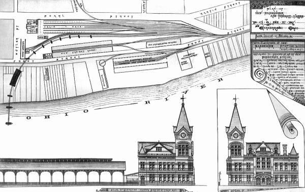 Historic drawings of the old Pennsylvania/Little Miami Railroad Station