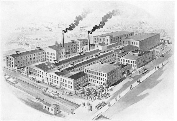 Historic drawing of the Stearns & Foster factory in Lockland and the Miami & Erie Canal at Wyoming Avenue