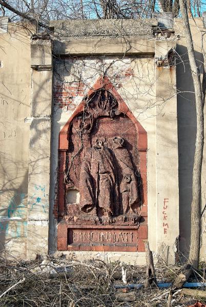 Carved relief on the Pennsylvania/Little Miami Railroad Torrence Road station