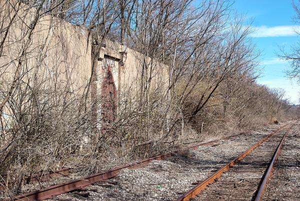 Looking at the wall at the left of the Torrence Road Station
