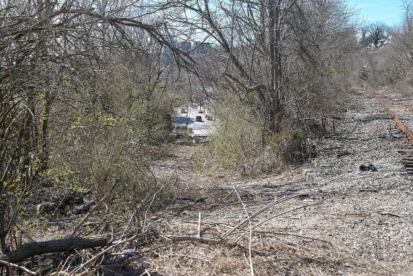 Torrence Road approaching the Indiana & Ohio Oasis, former Pennsylvania/Little Miami Railroad