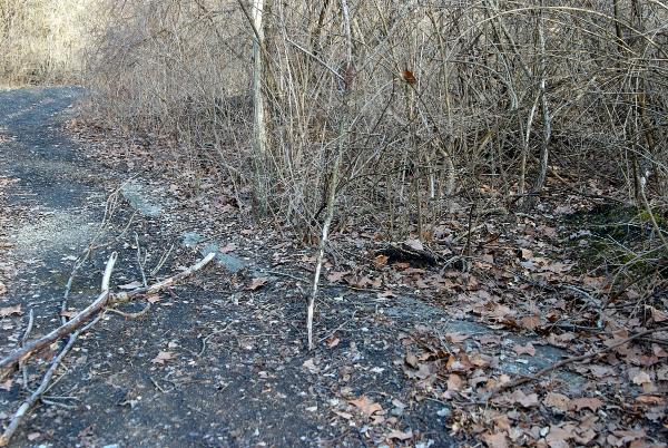 A little curved concrete foundation is all that's left of the Pennsylvania/Little Miami Railroad's roundhouse in the Pendleton Yards
