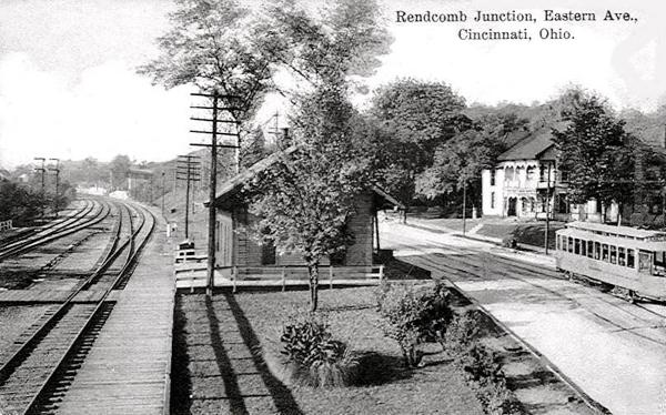 Historic postcard of Rendcomb Junction on the Pennsylvania/Little Miami Railroad and the end of the east end streetcar line at Eastern and Archer Avenues in Linwood