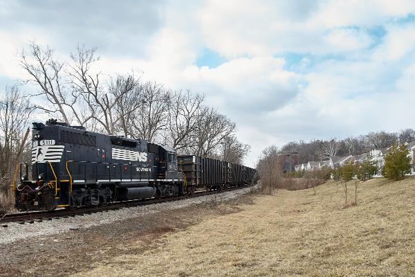 A Norfolk Southern train at the end of the line in Plainville
