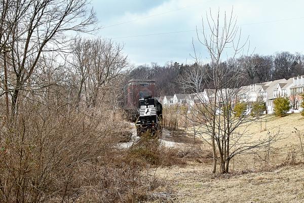 A Norfolk Southern train at the end of the line in Plainville