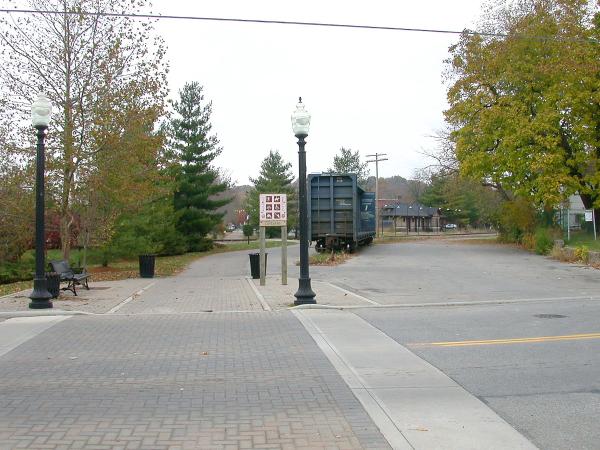 A more recent view of the Pennsylvania/Little Miami Railroad route approaching the center of Loveland at Broadway