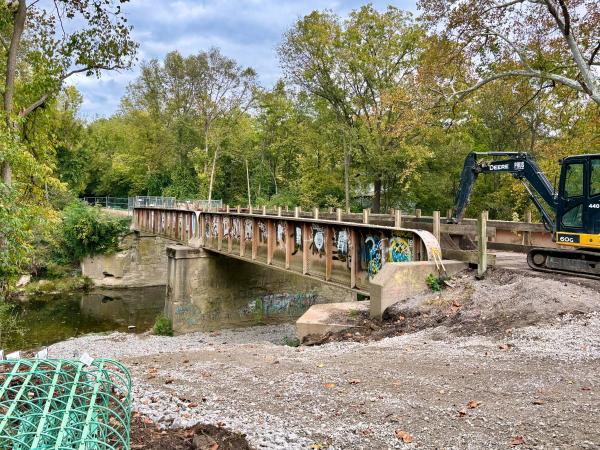 Pennsylvania/Little Miami Railroad bridge over O'Bannon Creek at the start of demolition and reconstruction
