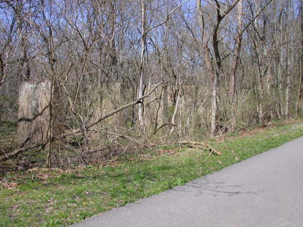 Railroad trestle piers along the trail north of Grandin Road Kings Mills