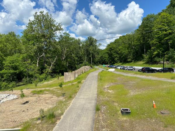 Rrailroad trestle piers along the trail north of Grandin Road and the Peters Cartridge Company in Kings Mills after construction finished