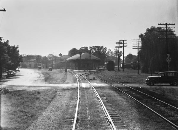 Historic photo of the Pennsylvania/Little Miami Railroad station and Zanesville branch in Morrow at Center Street
