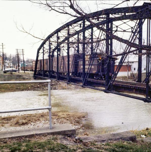 Old photo of the Pennsylvania/Little Miami Railroad bridge over Todd Fork in Morrow,