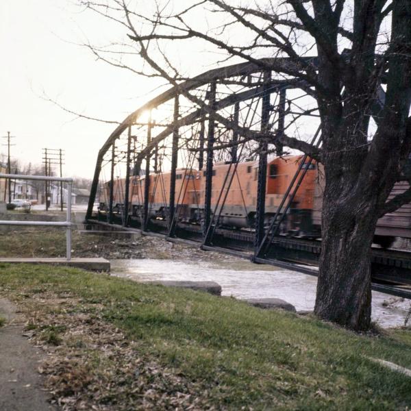Old photo of the Pennsylvania/Little Miami Railroad bridge over Todd Fork in Morrow