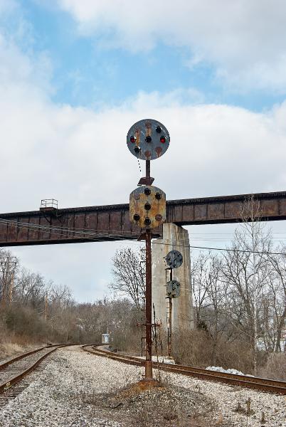 Old Signals for the PRR Richmond Division with the N&W Hyde Park Branch trestle behind