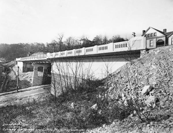 Historic photo of the finished Columbia Parkway bridge over Collins Avenue