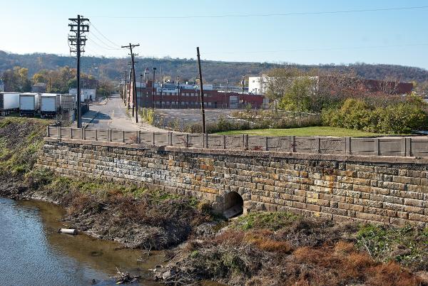 Dreman Avenue as seen from the Spring Grove Avenue Bridge over Mill Creek