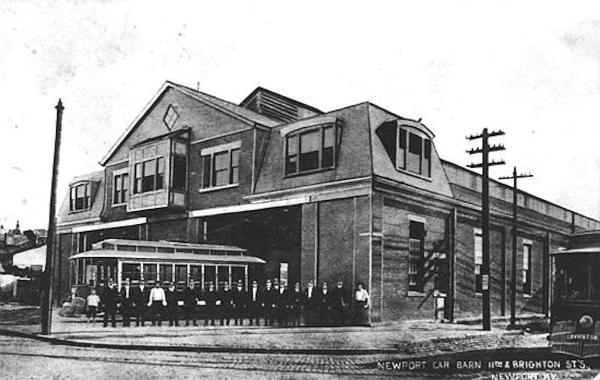 Historic photo of the carbarn on Brighton Street in Newport, Kentucky